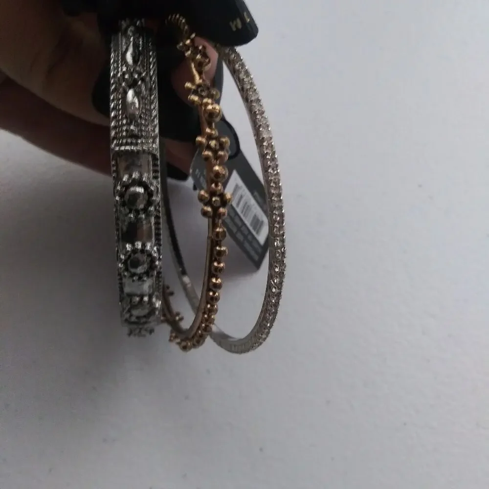 JJI J Jewels 3 bangle Bracelets Set Mixed Metal